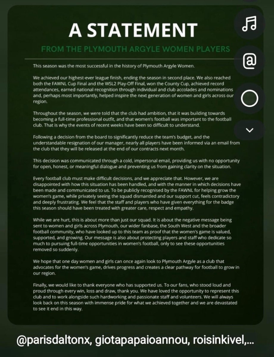Block9Podcast's tweet photo. ‼️Statement from Plymouth Argyle Woman players….👇

Not a great look at all. 

#pafc https://t.co/2Dq3OE2Xzm