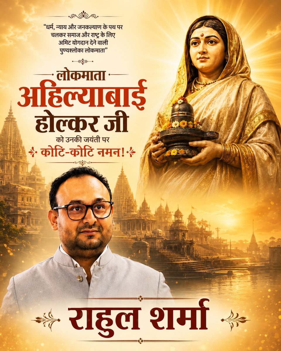YourRahulSharma's tweet photo. लोकमाता अहिल्याबाई होल्कर जी को उनकी जयंती पर कोटि-कोटि नमन! बुद्धिमत्ता, करुणा और जनकल्याण के प्रति अटूट निष्ठा को लेकर पूरा देश उन्हें आदर और सम्मान के साथ स्मरण करता है। उन्होंने भारत की सांस्कृतिक चेतना को और सशक्त बनाया।

#ahilyabaiholkar #rahulsharmanurpur #kangra #nurpur https://t.co/pXima4kHQ8