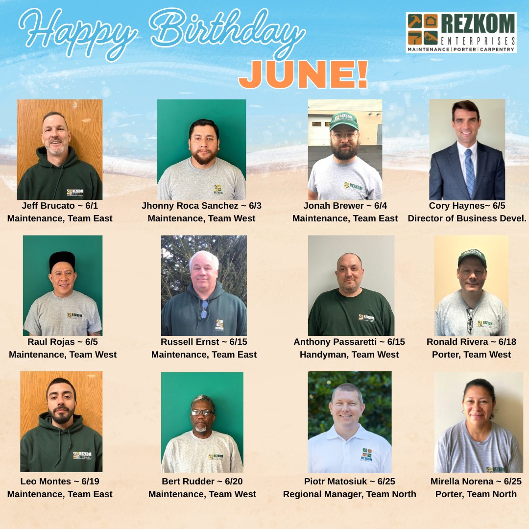 rezkom's tweet photo. It’s time to celebrate our June birthdays!🎉

Happy Birthday to our June team members - we hope your day is special and the year ahead brings lots of success and happiness.

#JuneBirthdays #Celebrate #TeamRezkom #TeamEast #TeamNorth #TeamWest #RezkomEnterprises #Rezkom https://t.co/UaZg3OI2VM