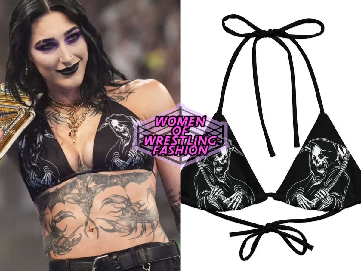 WmenWrstlinFash's tweet photo. .@RheaRipley_WWE wore the Reaper Flash Bikini Top from @Brokenpromisesc ($29.95) for the 5/29/26 #Smackdown https://t.co/NMBJWaxcoL