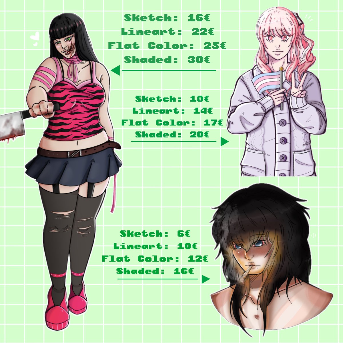 glitterxaliens's tweet photo. I have,,, updated my commission sheet,,,, hehehuhu https://t.co/IZh0rXM7s3