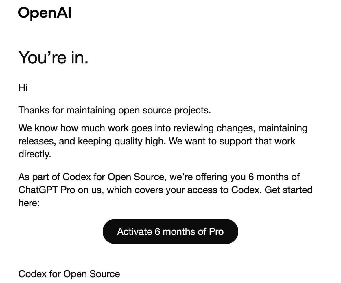 AngryPayload's tweet photo. Built in silence.

Recognised by @OpenAI 🫡

Got selected for Codex for Open Source n received 6 months of ChatGPT Pro for maintaining open source projects.

From cybersecurity research to building tools through sleepless nights this feels special. 🚀

#OpenSource #OpenAI #Codex https://t.co/9U8oBrHjbQ