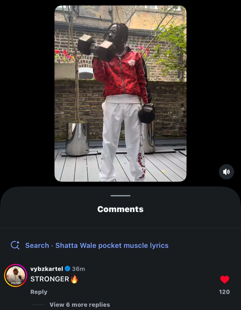 RayAnkrah0's tweet photo. Vybz Kartel under Shatta Wale's current post on Instagram "Stronger"💪😂😂🇯🇲🇬🇭🔥🔥🔥

ShattaFest UK 🇬🇧 will be fire😂😂🔥🔥🔥

#ShattaFestUK https://t.co/Y3btJ39bAY