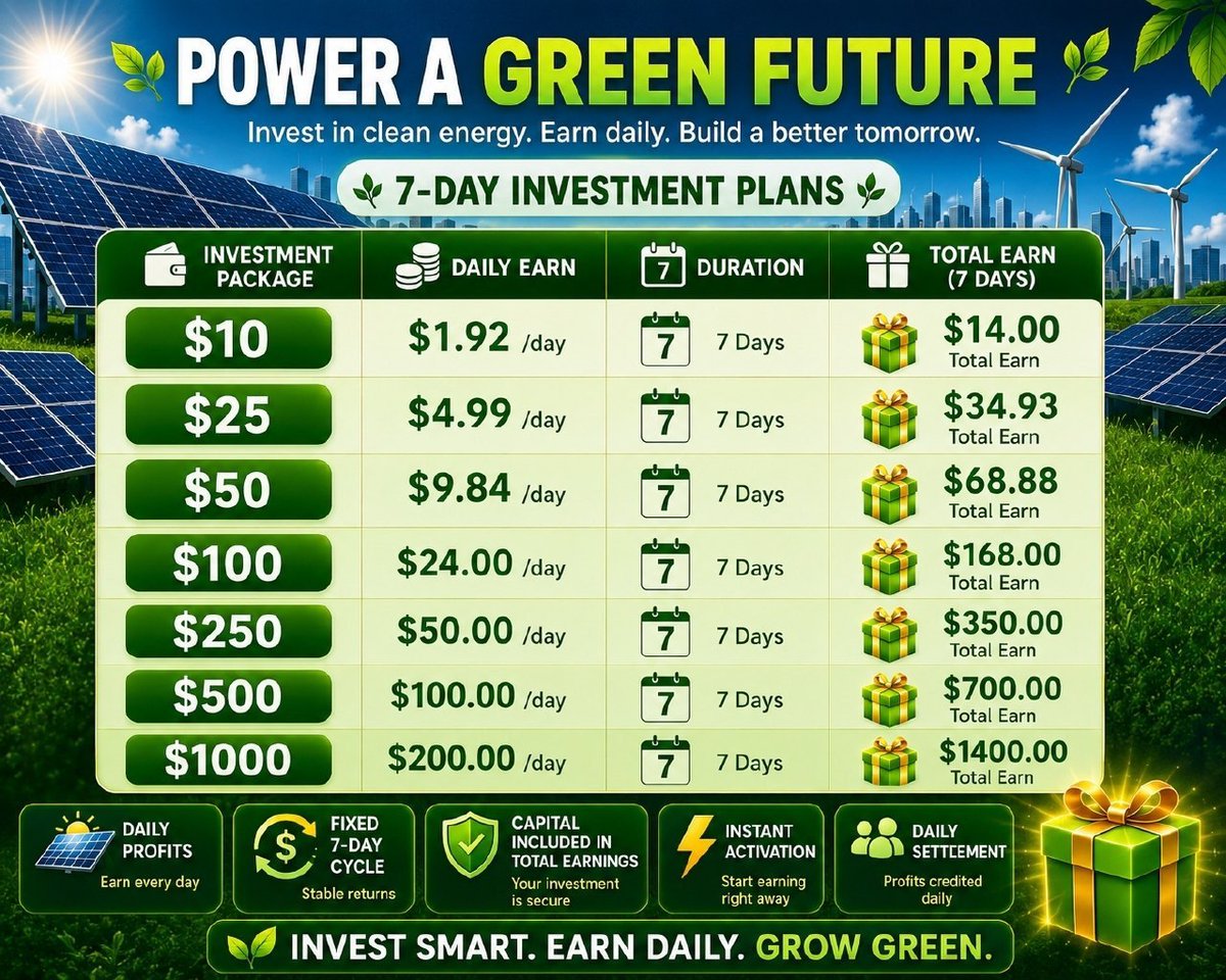 Cryptocrown_1's tweet photo. 🚀 FREE $100 Solar Panel Bonus Available 🎁⚡

Register today and receive $100 Solar Panel package activated instantly 👀🔥

💰 Earn  $1 daily automatically
💸 Minimum withdrawal: $10
✅ @s0meone_u_know
@Vindicatedchidi

👇 Register Here:
https://t.co/1RAyywMnTA https://t.co/OyRbaieI7G