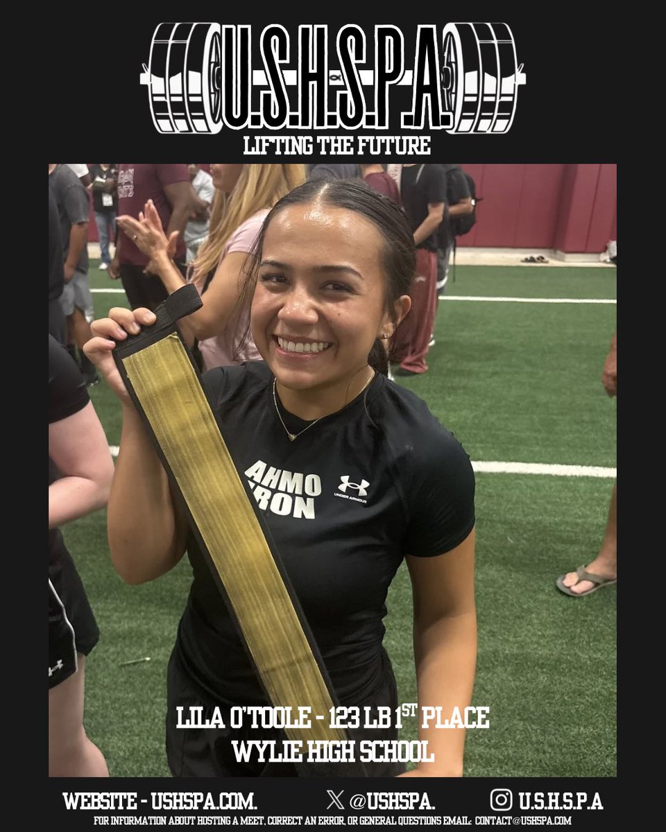 USHSPA's tweet photo. GOLDEN WRIST WRAP!  Lila O’Tool from Wylie showing off her 1st place Golden Wrist Wrap! https://t.co/hGQbiu4991