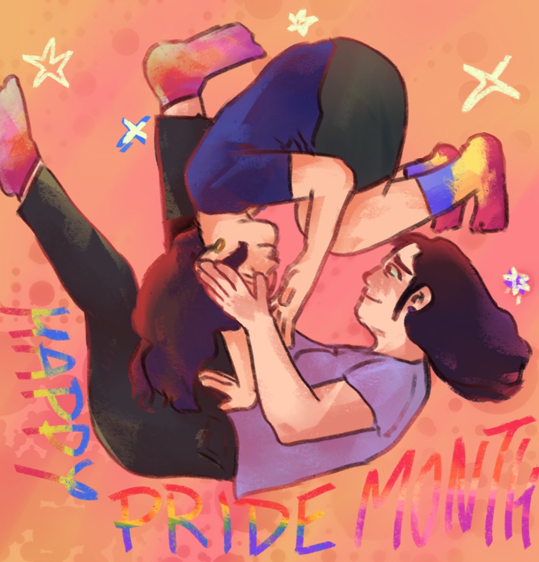 JD_reamer's tweet photo. HAPPY PRIDE MONTH EVERYONE 🏳️‍🌈!
I did the line art and @LordPacketikov  my girlfriend coloured it
#pridemonth #happypridemonth #wlw #lesbian #pansexual #art https://t.co/C3dcmwoQVI