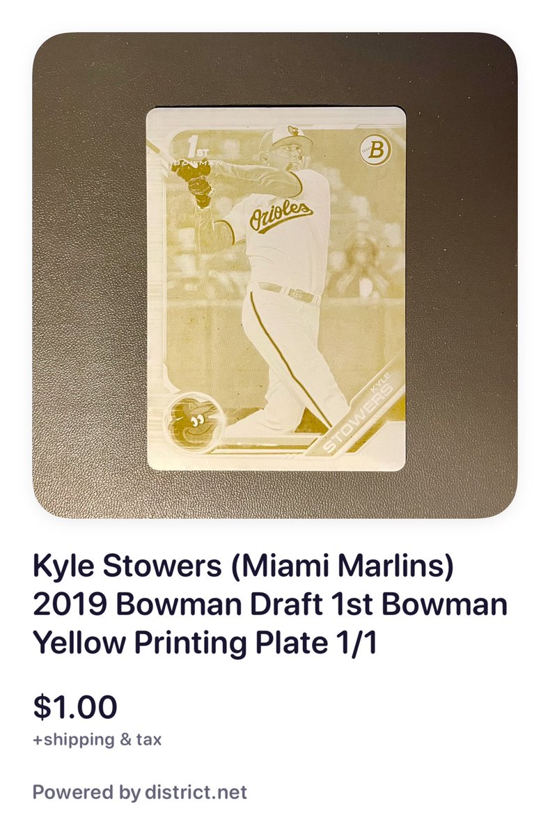 KaraDBaseball's tweet photo. @WatchTheBreaks @sports_district @midwestboxbreak Kyle Stowers (Miami Marlins) 2019 Bowman Draft 1st Bowman Yellow Printing Plate 1/1

Bid here: https://t.co/VyCwgqhIAT https://t.co/e5NNbqS51w