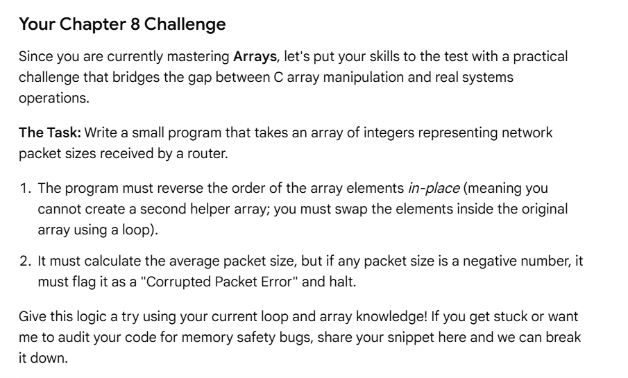 _paulo_29's tweet photo. So while randomly researching history of Linux and systems programming, Gemini gave me this task to carry out because I mentioned in a chat that I was in chapter 8 of K.N. King's book, C Programming-A Modern Approach.  Check it out #embedded #c #lowlevel https://t.co/g403iRe1sN