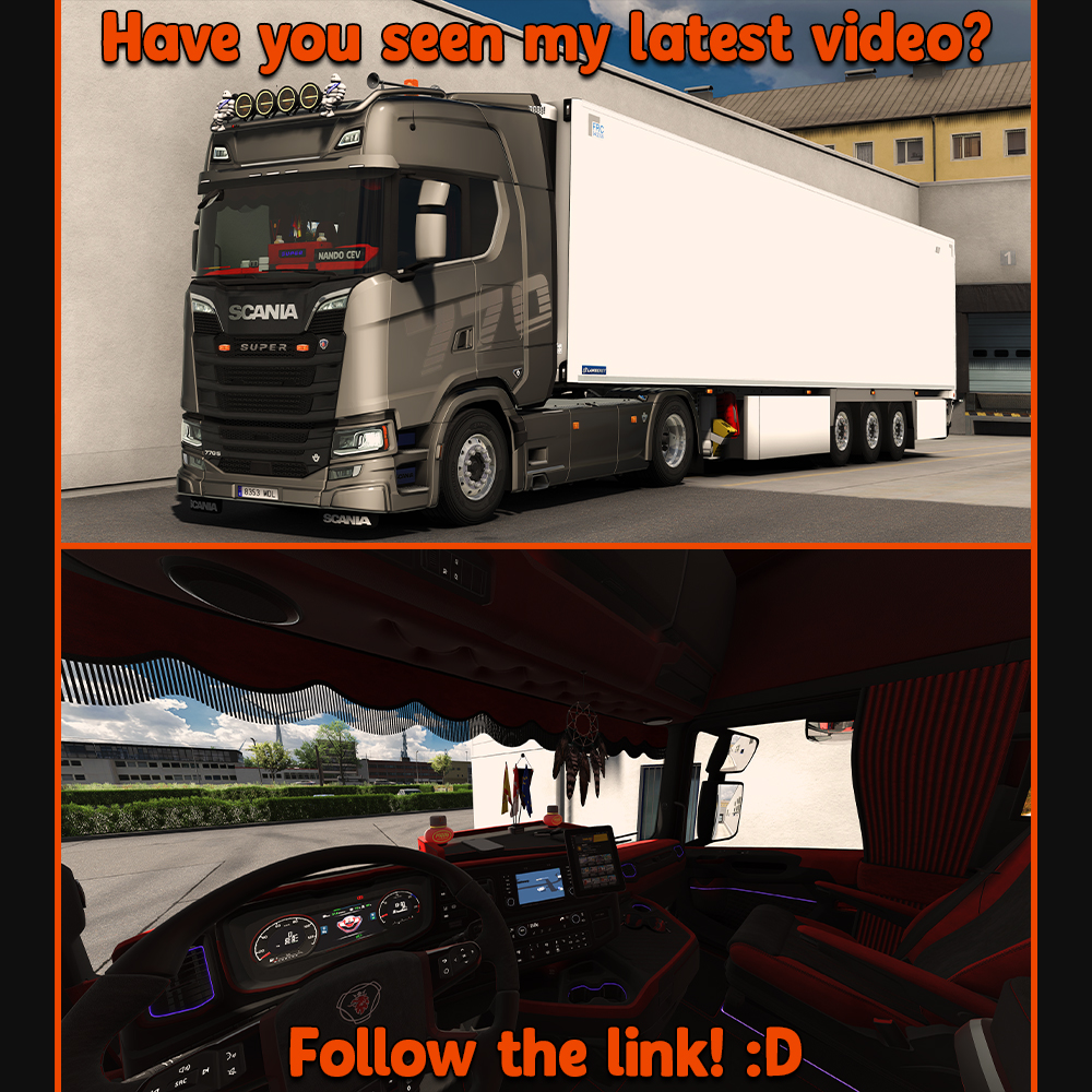 nando_cev's tweet photo. Hey truckers! Have you seen my latest video? If you haven’t, here’s the link! Don’t forget to like and subscribe! <3
#nandocev #BestCommunityEver #trucks #4k @SCSsoftware @YouTube
https://t.co/XgBl9DQ9HM https://t.co/ExBSSYp3gR