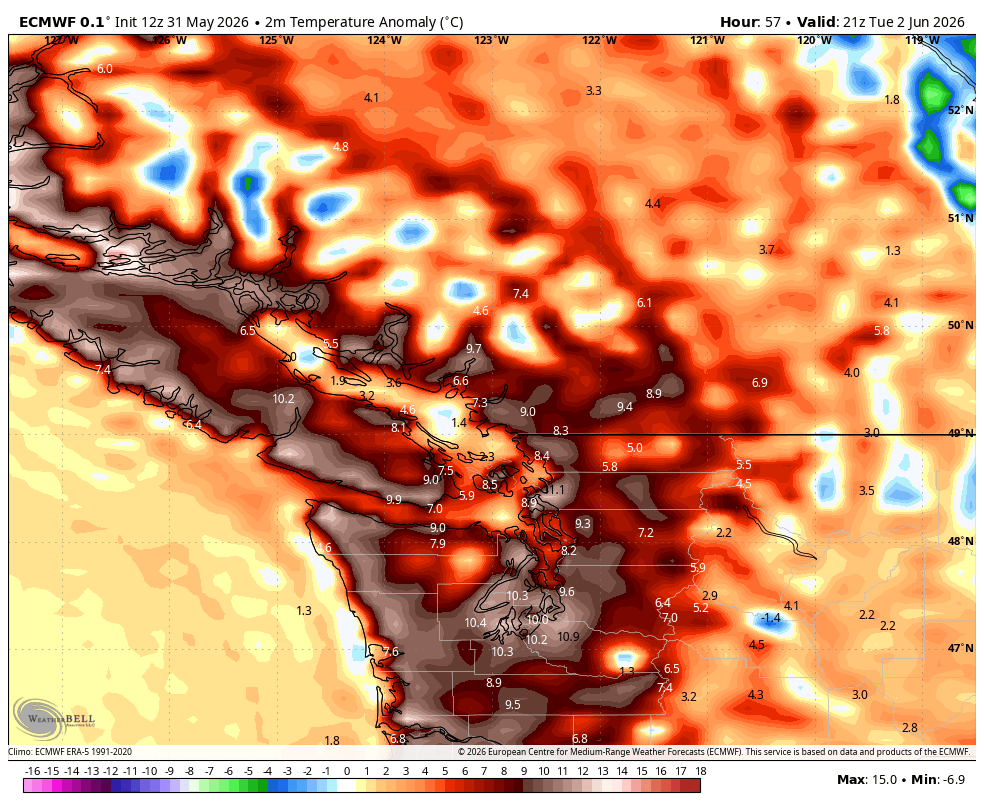 vlad_rad's tweet photo. Very warm over the next two days #BC with temps reaching 30C areas. 
#BCHeat #BCWx #BCStormWatch #PNW #Weather https://t.co/ohuAB4c5Gb