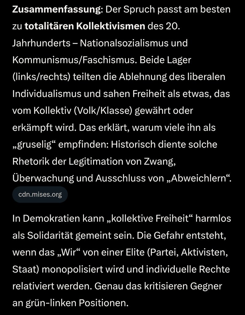 LapisDemon's tweet photo. @larissafusser Frage an die KI:

"Zu welcher vergangenen oder bestehenden Ideologie oder Diktatur würde dieser Spruch passen?"

Mit 2. kann man rechnen, aber 1. und 3. überraschen sicher den einen oder anderen. https://t.co/QVX6Ss4GOW
