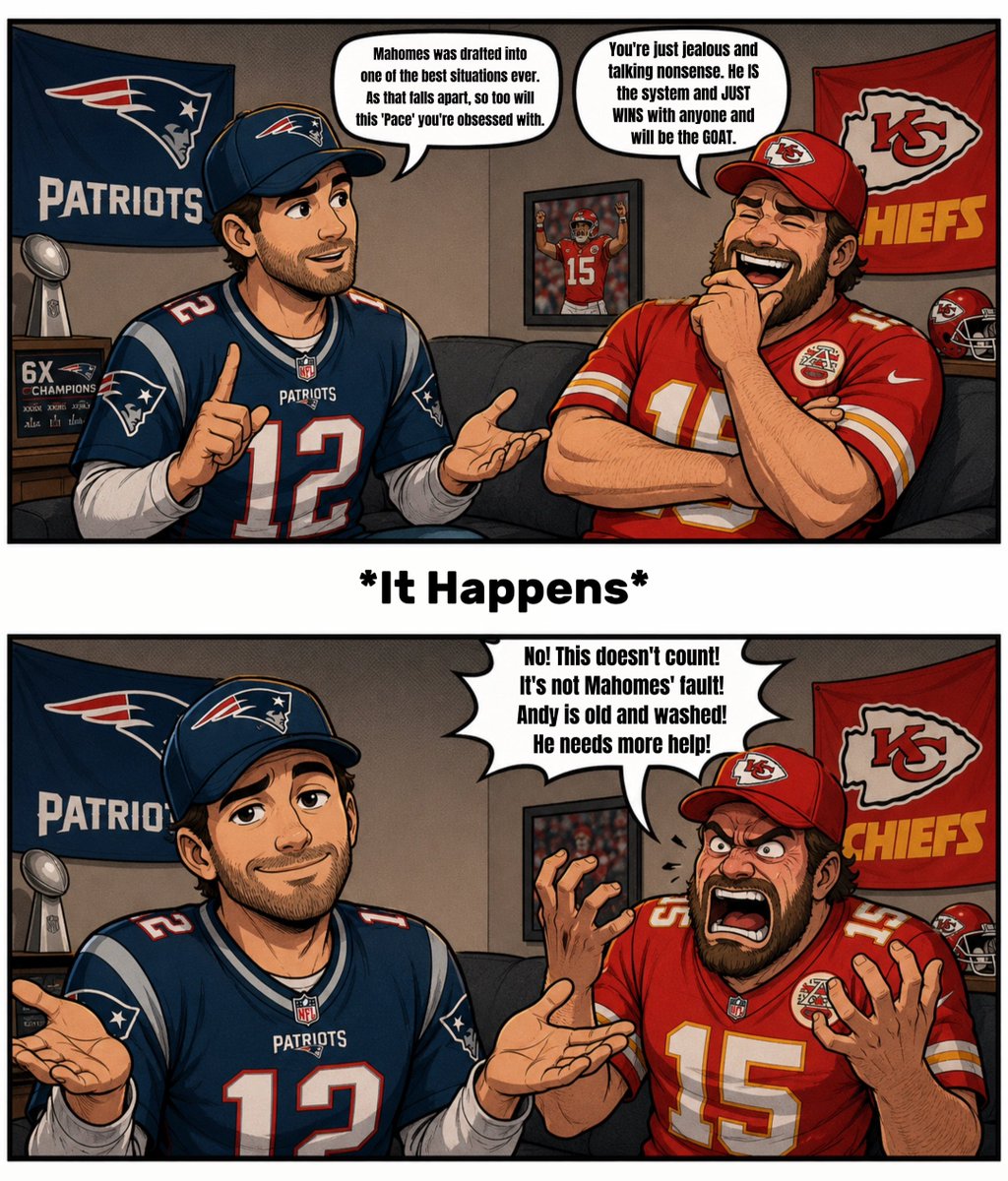 bfourthdownp's tweet photo. We tried to tell ya, #ChiefsKingdom

But you didn't listen. So, here we are now.

That hot start was indeed a product of the best supporting cast ever (GOAT HC, a HOF TE + WR, and a Top 10 OL + D) to start a career.

I guess 'Pace Man' doesn't "JusT WiN" with anybody after all. https://t.co/3ZmtNOjtQF