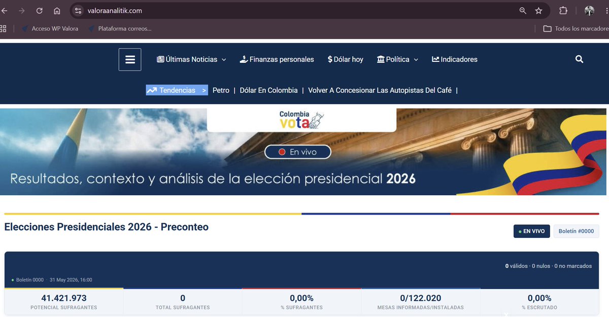 RodrigoTorresRT's tweet photo. Ya estamos listos, así se ve el home de @ValoraAnalitik en donde tendremos actualizaciones automáticas y notificaciones con cada publicación de los boletines de la @Registraduria 

Los invito a conectarse para las #Votaciones y las #Elecciones2026 con Valora https://t.co/ScKkf2buiJ
