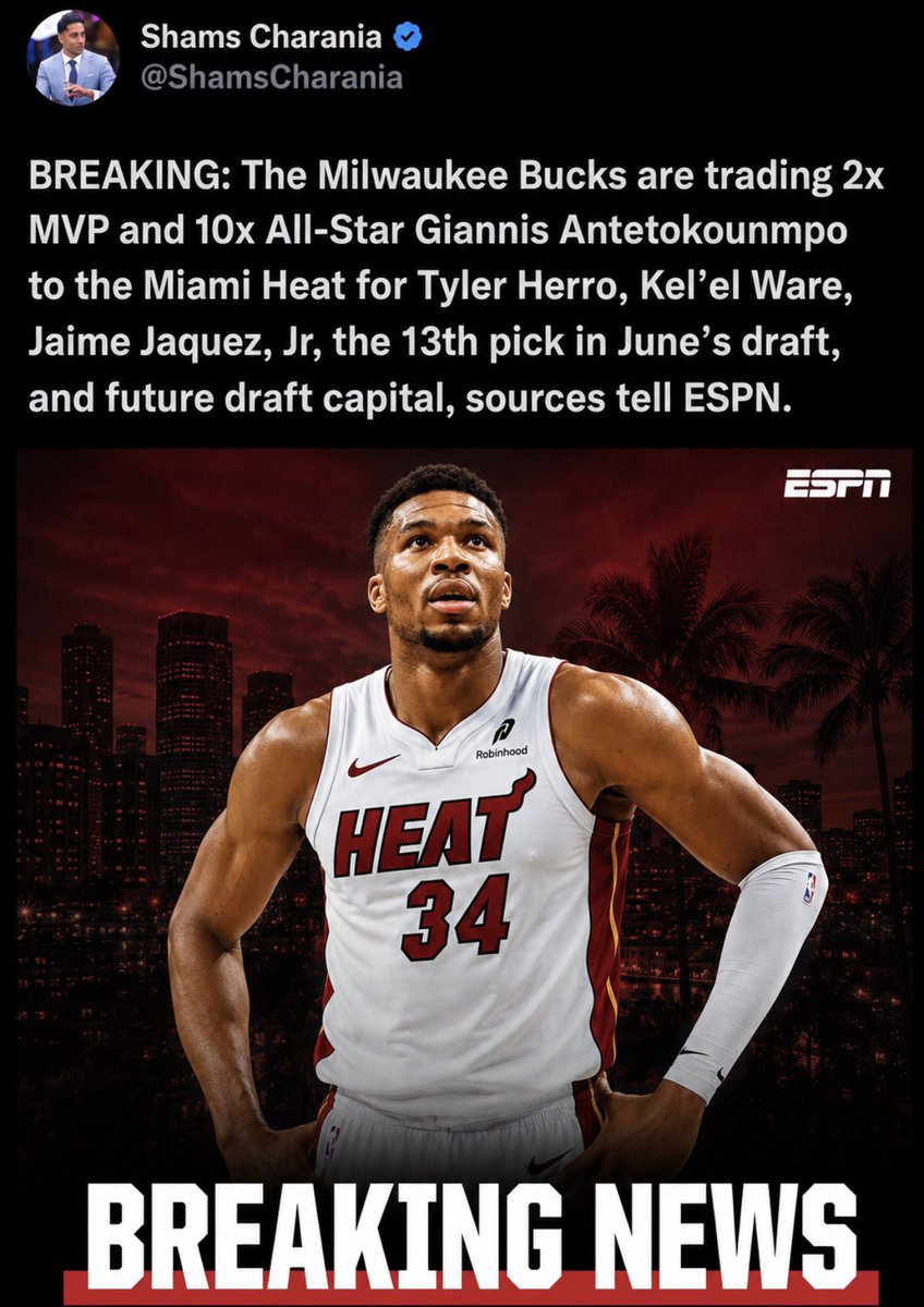 WadexFlash's tweet photo. Heat fans, what’s your reaction if you saw this Giannis noti from Shams next month? https://t.co/xrC5Vz7gyV