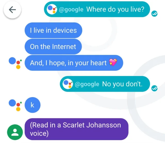 mweinbach's tweet photo. I was thinking about it again recently, Google Allo was really ahead on the idea of chatting with Google Assistant or @'ing in conversations to build out this Agent/AI UX we have now https://t.co/0Tbd7JEMfH