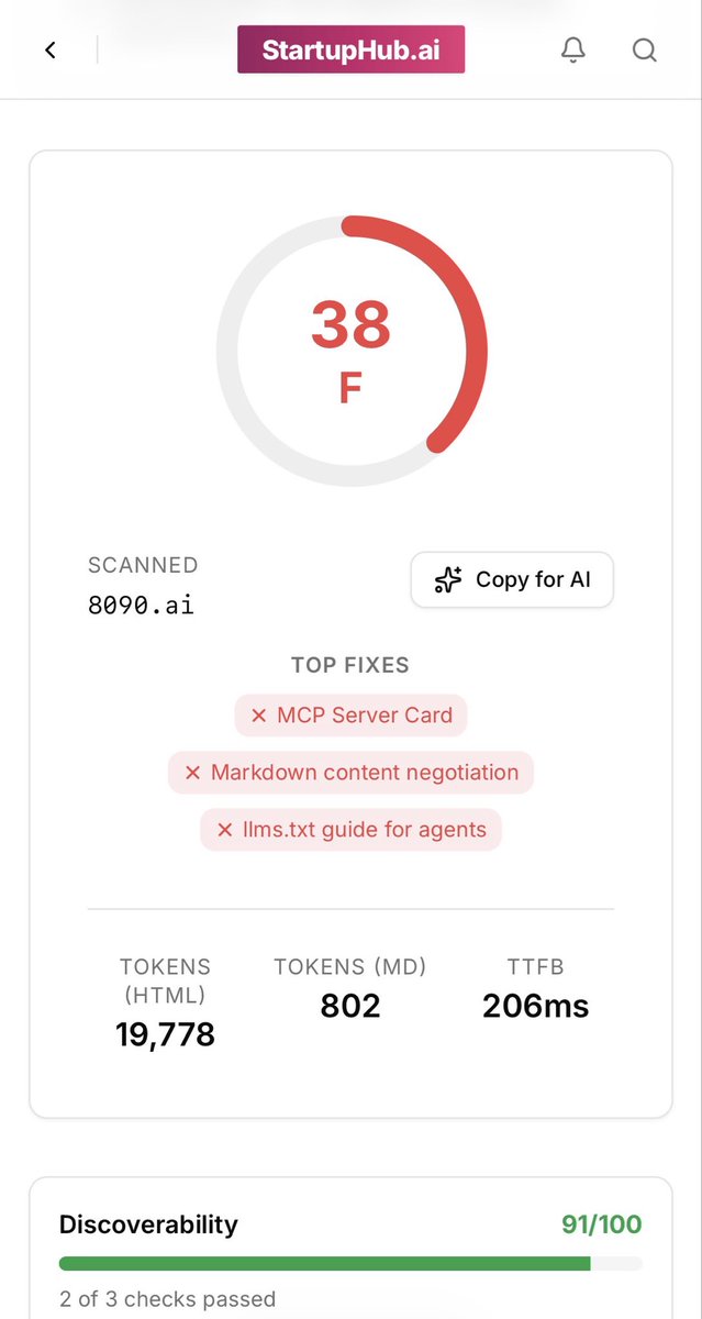 StartupHubAI's tweet photo. @chamath Dude fix your site to be Agent ready. And add x402-mesh so you can refer agents to your competitors and still get paid https://t.co/BWlRiBR1sf https://t.co/bSTC7669c5