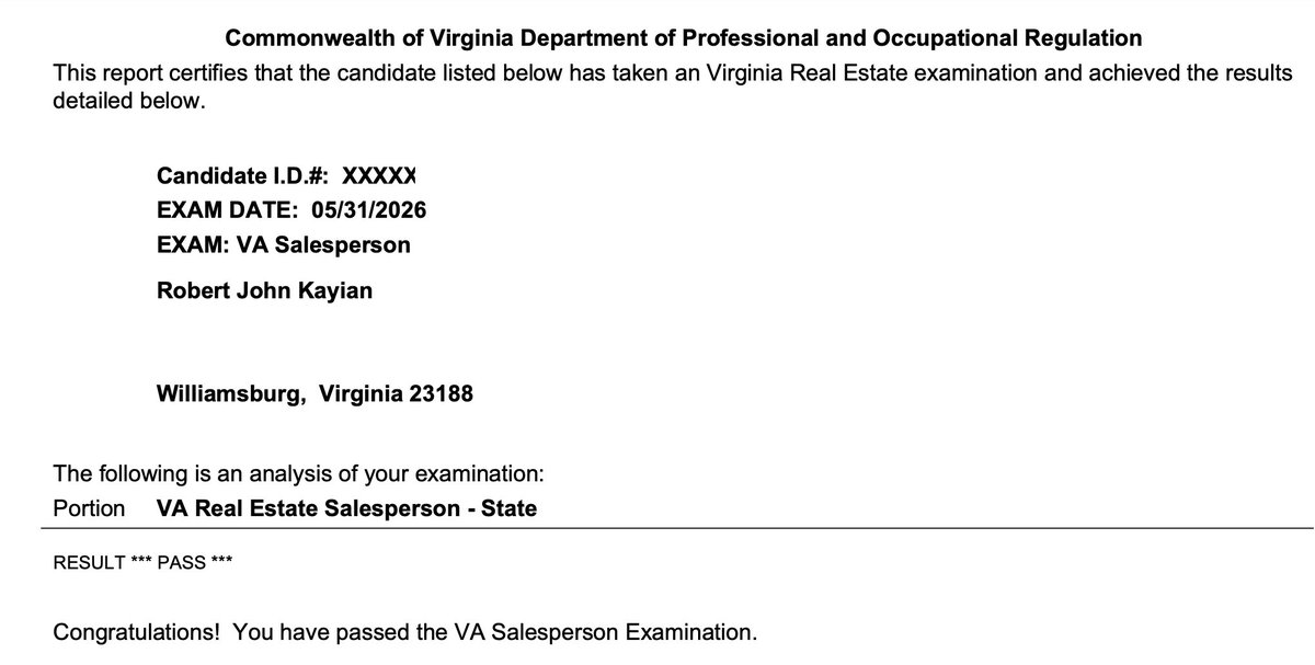prpoints's tweet photo. I a proud to announce that I passed the Virginia State Real Estate Exam. I am currently a Licensed Real Estate Agent in California and Florida. https://t.co/xskFYF3KM3