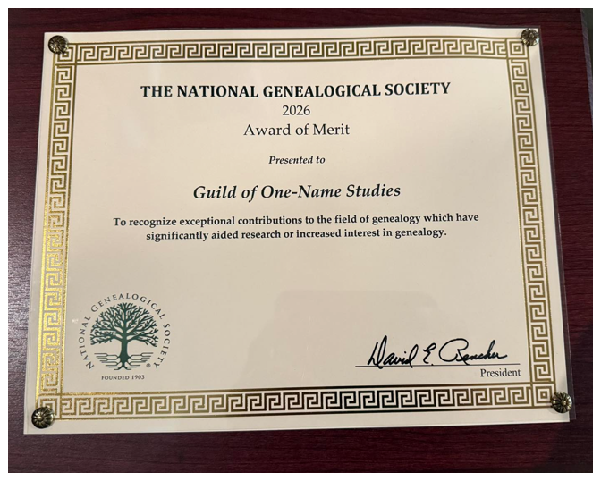 GuildOneName's tweet photo. The Guild is honoured to have received an Award of Merit from the US National Genealogical Society. https://t.co/jQUoFDqXKG https://t.co/RyBD5RxAAN