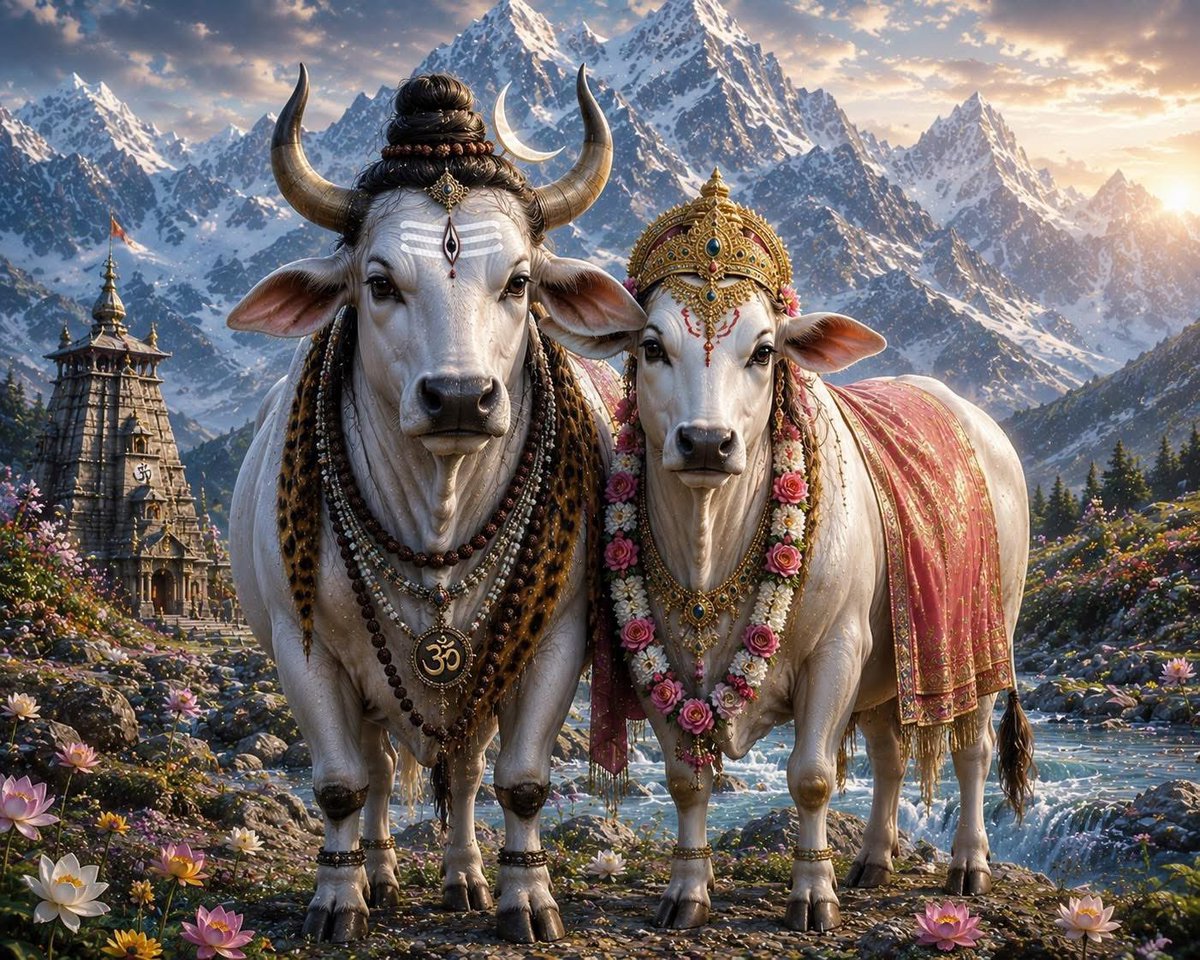 arun1935arun's tweet photo. 🐄🕉️ Mahadev and Maa Parvati in sacred bovine form — symbols of purity, strength, compassion, and the eternal bond between nature and divinity. ✨🌿🙏 https://t.co/LAQrRodJKu