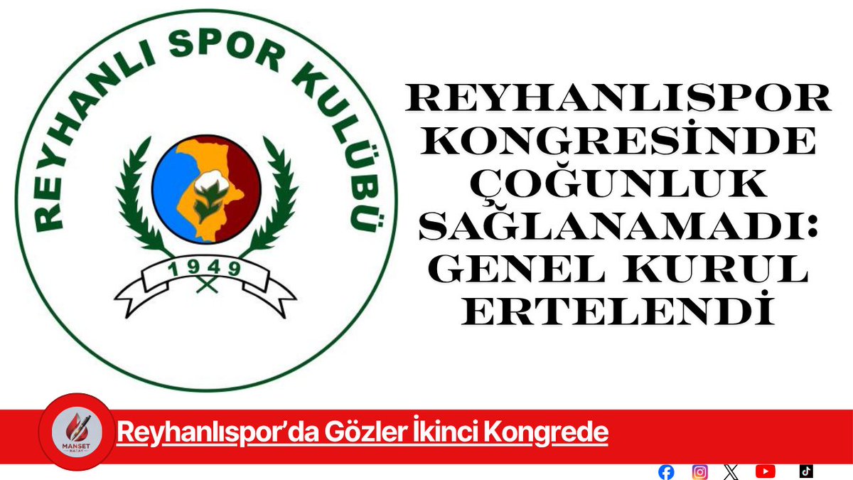 HatayManset's tweet photo. Reyhanlıspor’da Gözler İkinci Kongrede

Kaynak linki ve Haberin devamı için https://t.co/Jx67RpHw1Q sayfasını ziyaret edebilirsiniz.
#Reyhanlıspor
#Reyhanlı
#HataySpor
#Hatay
#SporHaberleri
#Futbol
#HatayGündemi
#ReyhanlıHaberleri
#AmatörSpor
#HataySporHaberleri
#SonDakikaSpor https://t.co/k22HROp8Xa