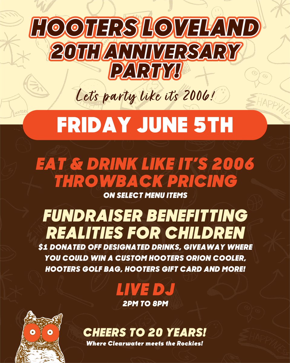 HootersCO's tweet photo. 🚨 20 YEARS OF MEMORIES… ALL IN ONE NIGHT 🚨
June 5th we’re bringing everyone back together 😏❤️
This isn’t just about wings and drinks. It’s about the people who made Hooters Loveland what it is today!
#Reunion #HootersLoveland #CountDownIsOn https://t.co/rvGRp6oMc6