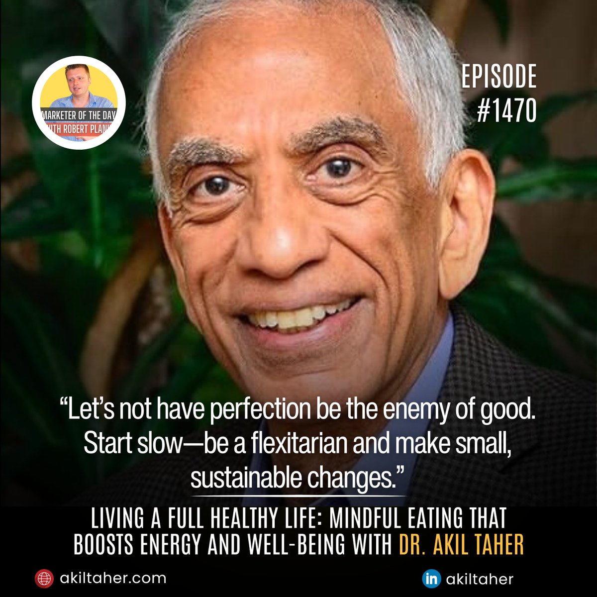 robertplank's tweet photo. Don't let perfection be the enemy of good. Dr. Akil Taher advises starting slow; be a flexitarian and make small, sustainable changes. Real health transformation begins with consistent, manageable steps. #HealthyHabits  #ProgressOverPerfection #HealthJourney https://t.co/SoACS3cDGI