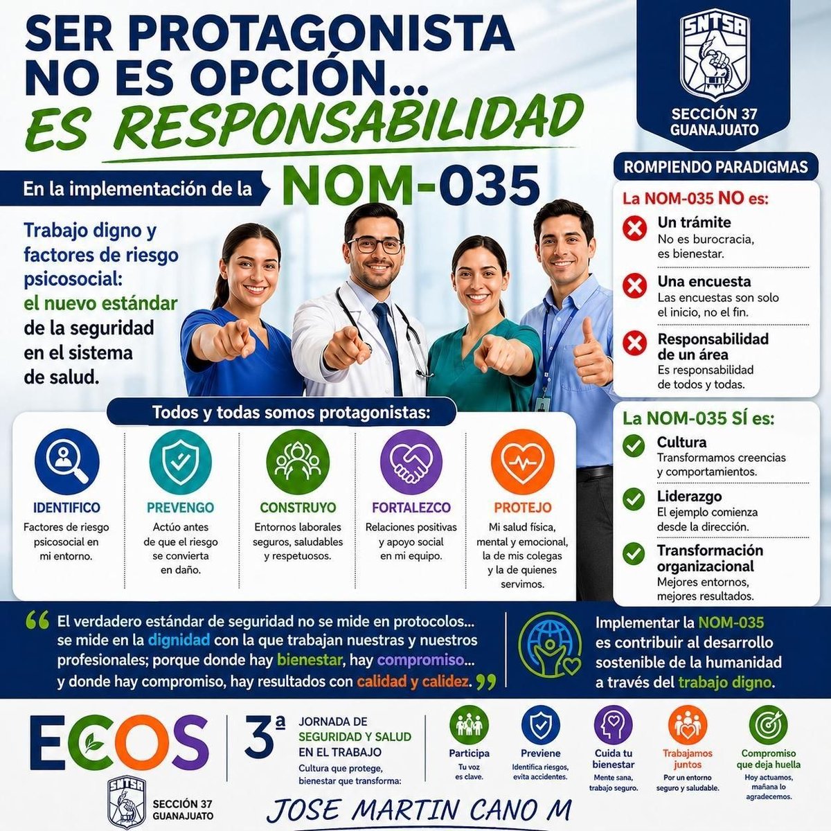 sntsa_37's tweet photo. Ser protagonista no es opción… es responsabilidad.
La NOM-035 no es un trámite, es compromiso con el bienestar, la dignidad y la salud de quienes hacemos posible el sistema de salud.
#NOM035 #NuevaCulturaLaboral #SaludEnElTrabajo https://t.co/aiwo92edgs