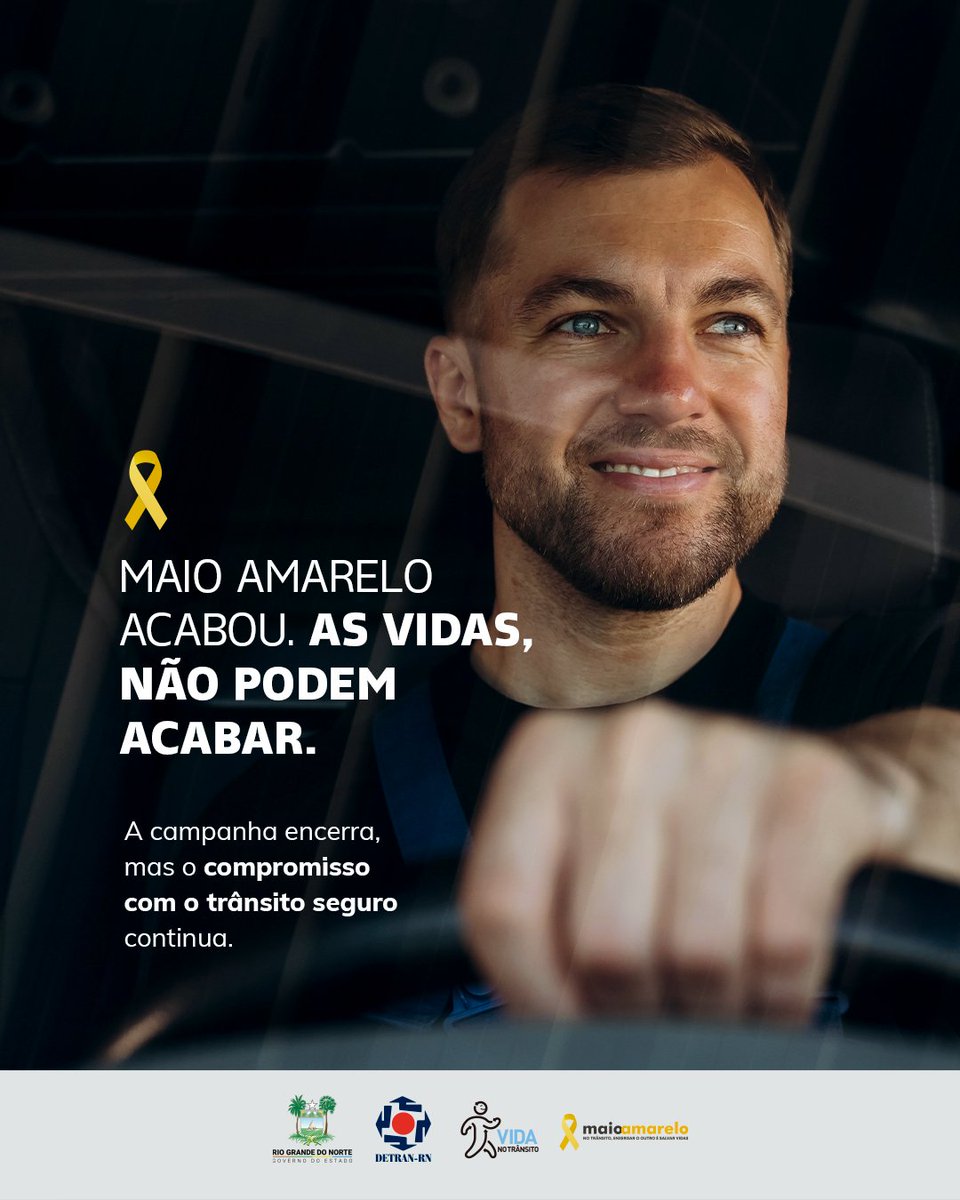 detran_rn's tweet photo. Maio Amarelo encerra. O compromisso com vidas, não.

Segurança no trânsito é escolha diária: respeito, atenção e responsabilidade o ano inteiro.

O Detran/RN segue firme. E você? 💛 https://t.co/FvvaxhF3Wi