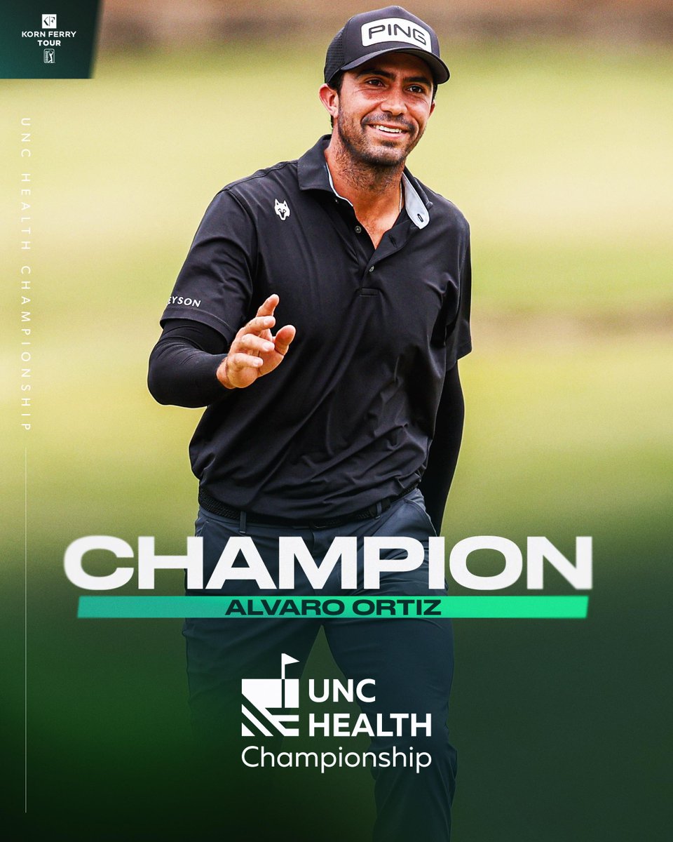 KornFerryTour's tweet photo. A winner for the first time on the Korn Ferry Tour 🏆

In his 84th start, Alvaro Ortiz brings home the hardware @UNCHealthChamp! https://t.co/CDuPWxtcAd