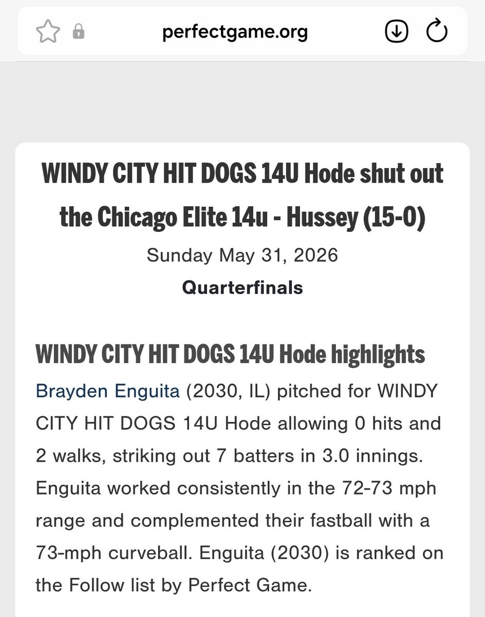 BraydenEnguita's tweet photo. https://t.co/JglQYKwkmO

Thank you @PG_Illinois @PG_Tourney  for the post on my No Hiiter in pitching today.
1st game of the day also going 3-3 at the plate. https://t.co/1EHLyqTAMP