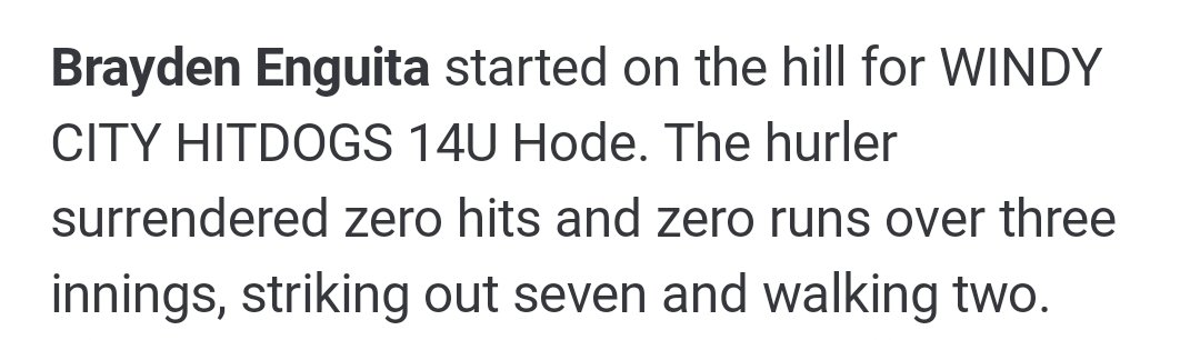 BraydenEnguita's tweet photo. https://t.co/JglQYKwkmO

Thank you @PG_Illinois @PG_Tourney  for the post on my No Hiiter in pitching today.
1st game of the day also going 3-3 at the plate. https://t.co/1EHLyqTAMP
