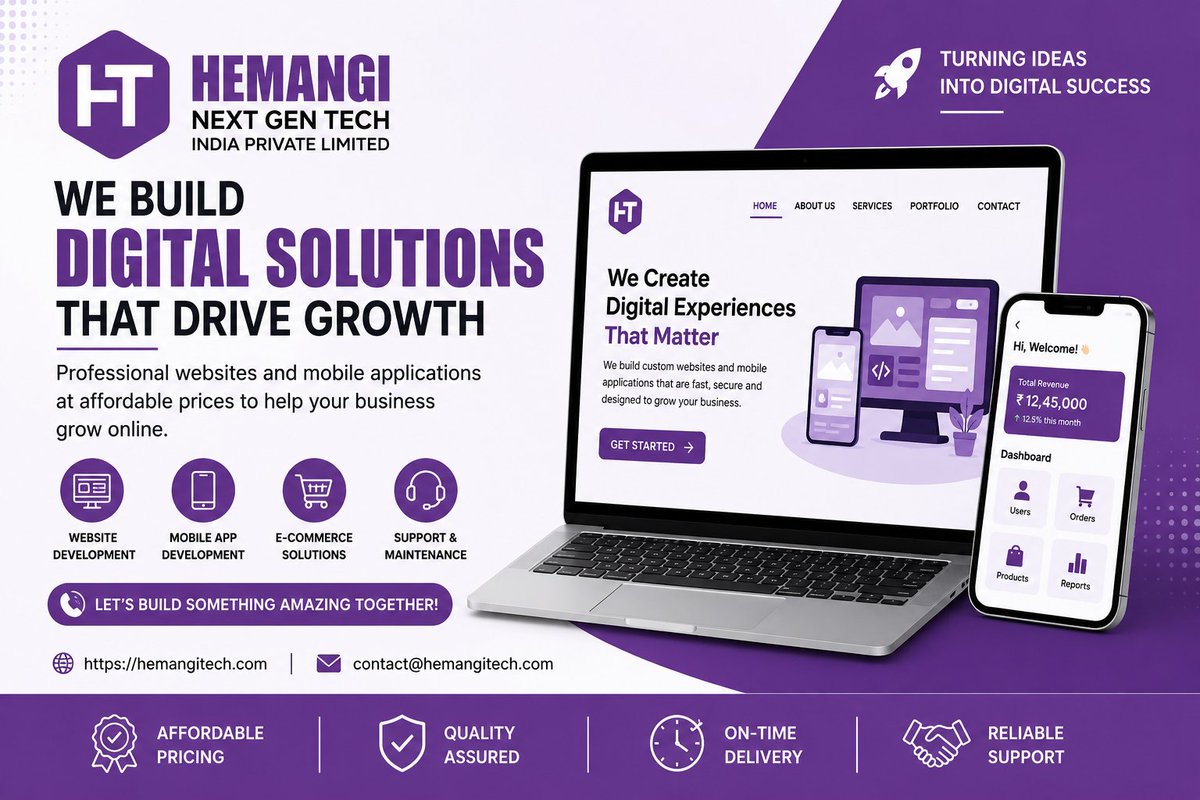 Hemangitech's tweet photo. Your business deserves a strong digital presence!

Turn your ideas into powerful digital experiences and grow your business online.

📩 Contact us today to discuss your project!
 #WebDevelopment #MobileAppDevelopment #BusinessWebsite #AppDevelopment #DigitalTransformation https://t.co/0zYtJtT4ZR