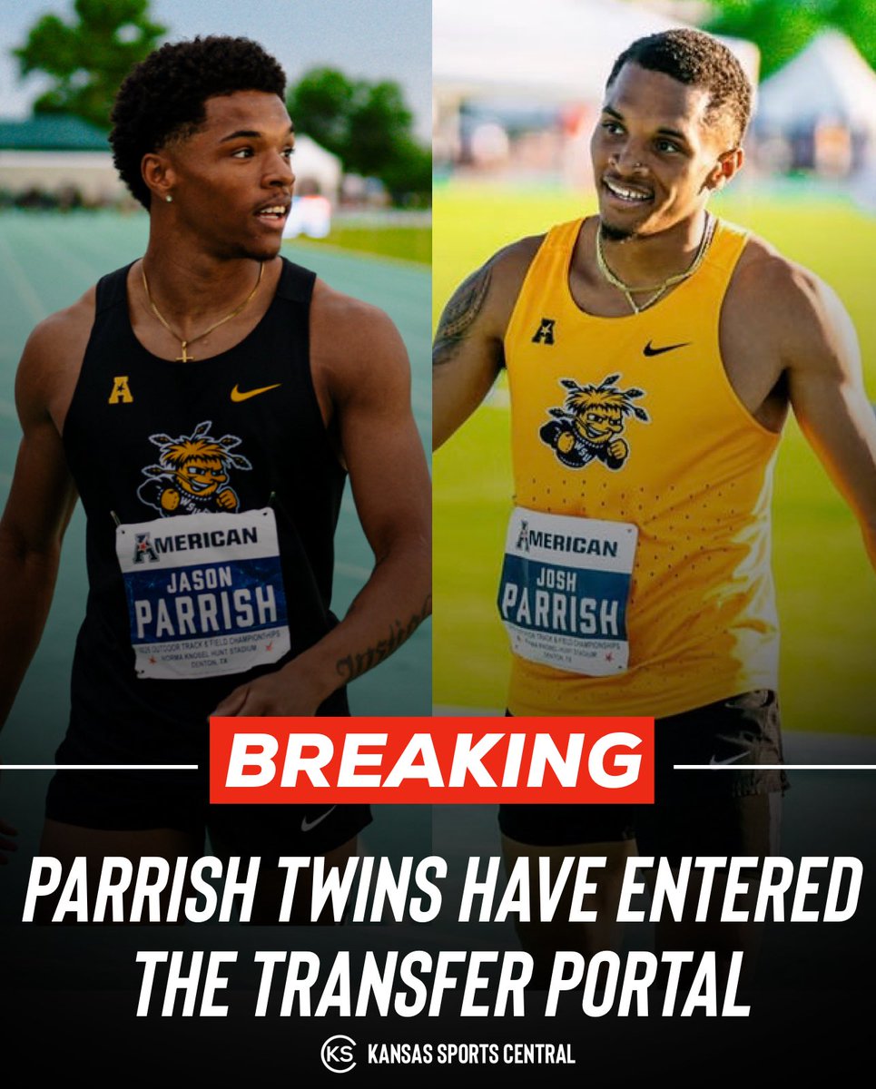 KSSCentral's tweet photo. BREAKING: Wichita State stars Josh and Jason Parrish have entered the transfer portal. 🚨

The Olathe North alums leave Wichita State as AAC champions, All-Americans, and school record holders after remarkable careers with the Shockers.

Oregon, Texas, Texas Tech, LSU, and several other powerhouse programs are showing interest. 👀