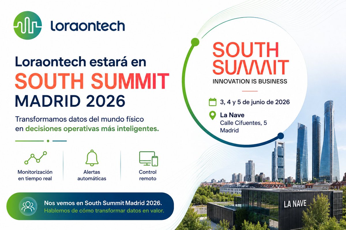 loraontech's tweet photo. 🚀 Loraontech estará en #SouthSummitMadrid2026.

Mostraremos cómo transformar datos del mundo físico en decisiones operativas más inteligentes mediante IoT y LoRaWAN.

📍 La Nave, Madrid
📅 3-5 junio
#IoT #LoRaWAN #AgTech #SmartCities #Industry40 https://t.co/u1cCQRSCDf