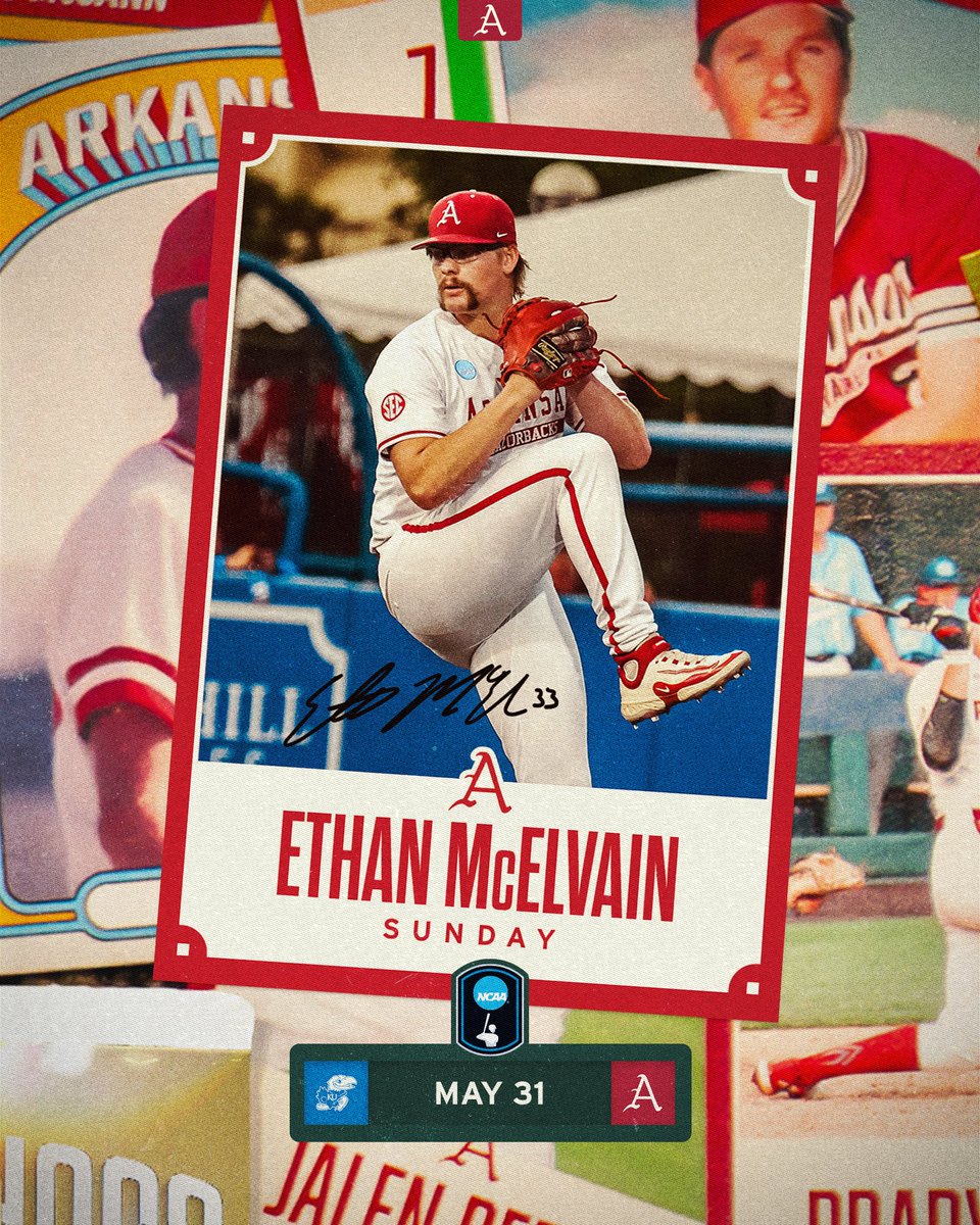 RazorbackBSB's tweet photo. Our starter: LHP Ethan McElvain https://t.co/0dcwaoNzXl