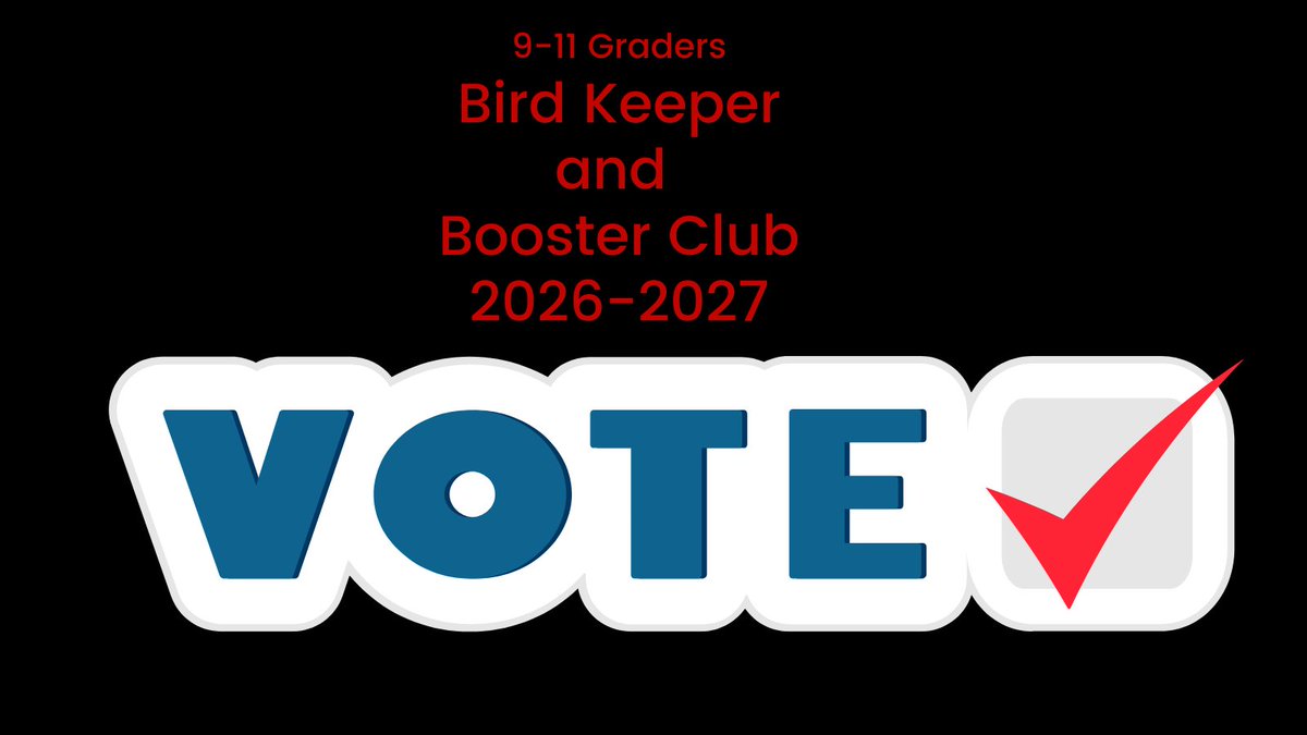 BellaireHigh's tweet photo. All 9-11 grade students - remember to vote for the 2026-2027 Bird Keepers and Booster Club members!  The ballot is located in the Bellaire Canvas Student Course. https://t.co/1MEODpBeuw