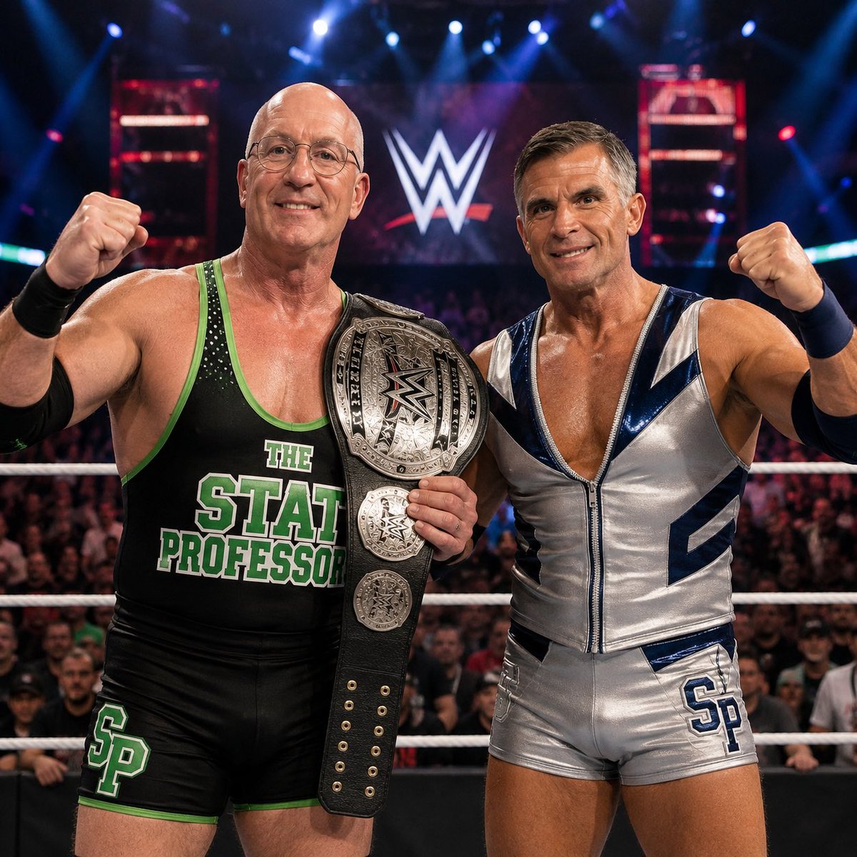 NapeTime's tweet photo. @Mike_Rooney and @chrisburke02 are the new WWE tag team: The Stat Professors! #ESPNSqueezePlay https://t.co/yp9Hf72DEX