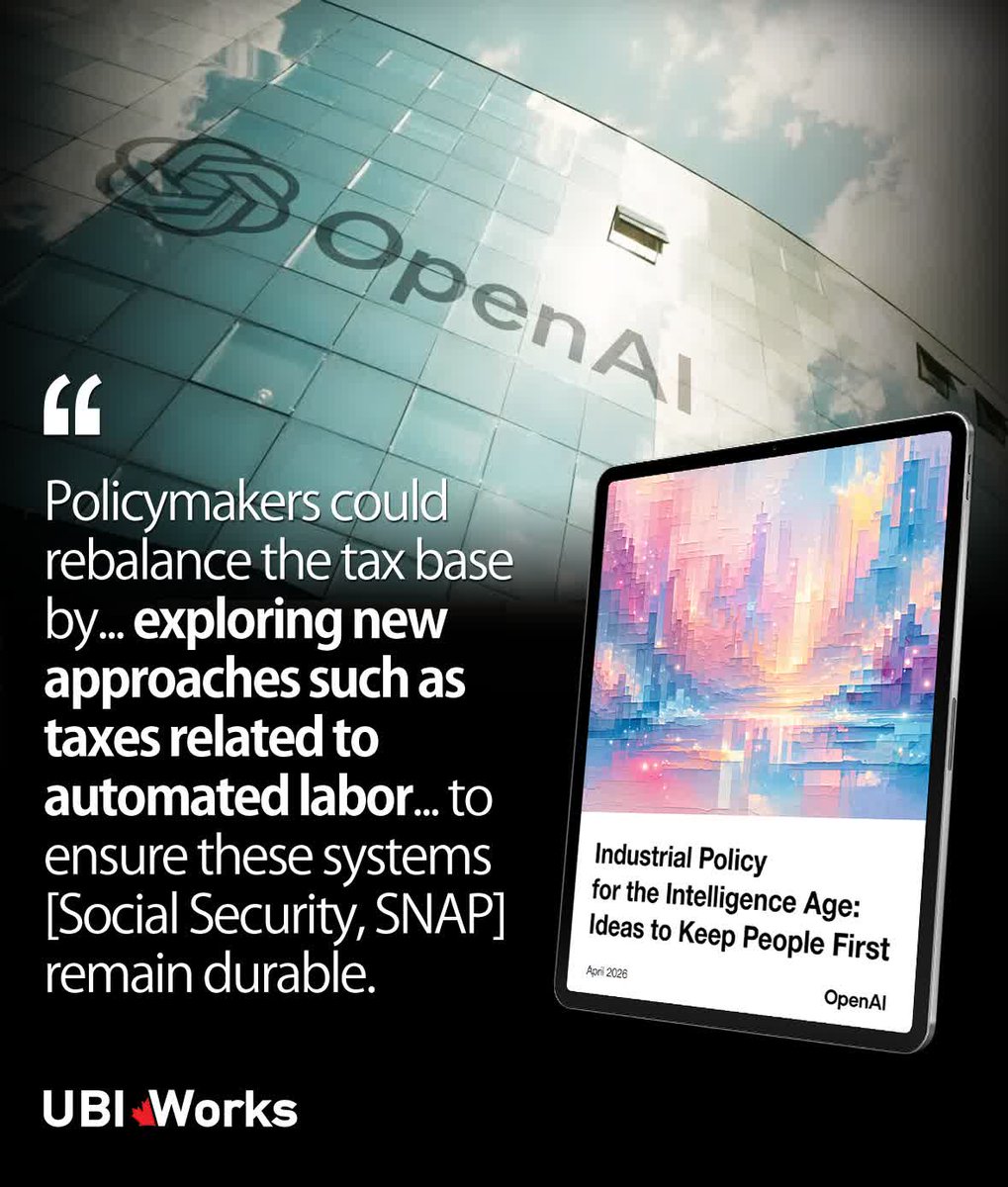 ubi_works's tweet photo. As AI starts doing more of the heavy lifting, OpenAI suggests it's time to tax automated labour to keep our safety nets strong.

Untax human workers. https://t.co/CDzIRZ1hnX