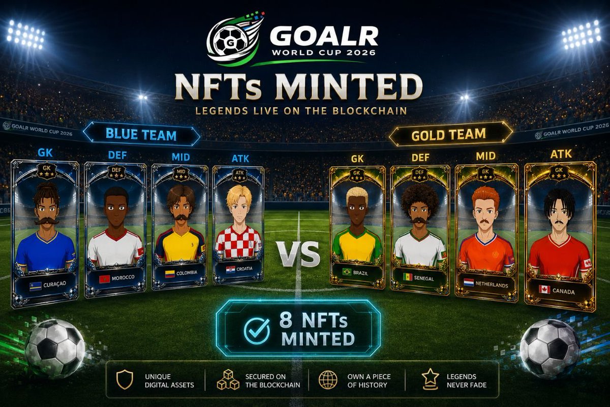 GoalRWC26's tweet photo. Have you already received your #GOALR World Cup 2026 NFT? ⚽🔥

Show us your favorite card and let's build the ultimate World Cup squad together!

#NFTCommunity #WorldCup2026 #FootballNFT #Web3Gaming #DigitalCollectibles https://t.co/Z186gG98U4