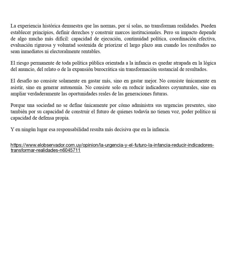 drFossati's tweet photo. Comparto columna.
@LustembergC  @inau_oficial  @inddhhuy  @ANEP_Uruguay @midesuy @ParlamentoUY 

 La urgencia y el futuro de la infancia
Reducir indicadores, transformar realidades https://t.co/rOyaq2Agsq