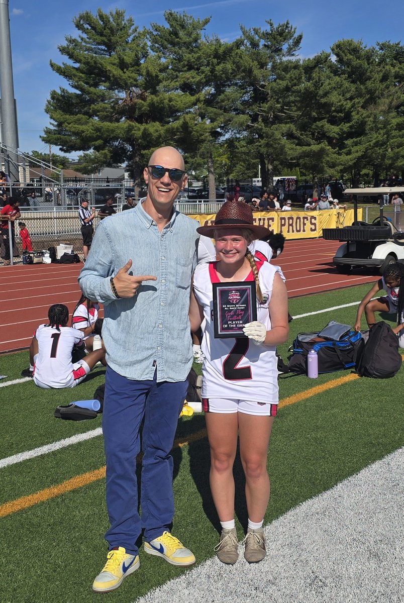 Mtrible's tweet photo. My Hat's Off to Washington Township's Addison Demski! 

She took MVP honors for her efforts as Team Destroy won the @D2_Athletics Flag Football All-Star Game at Rowan University, 26-0! https://t.co/MH40TFFXY3