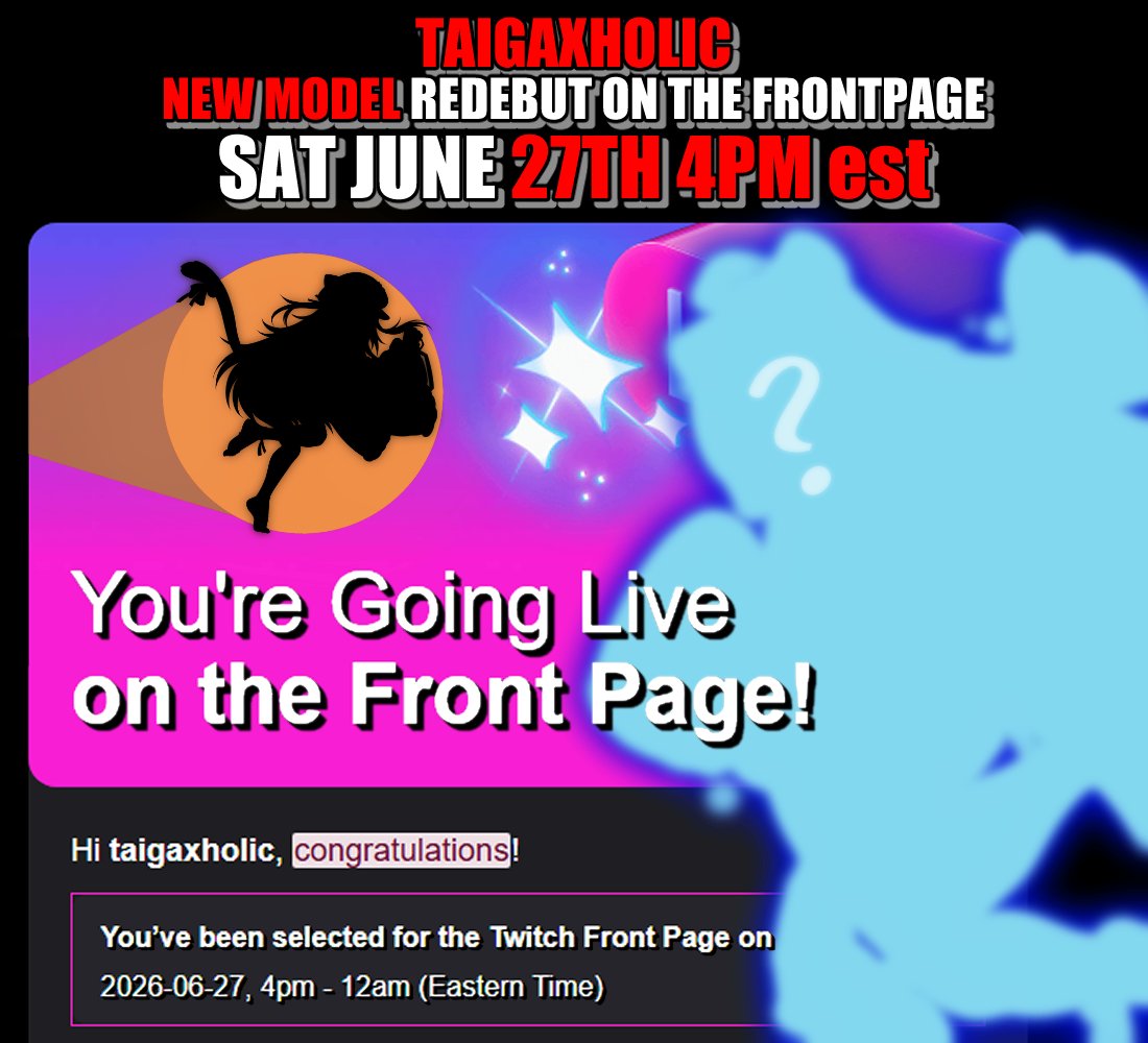 TaigaxHolic's tweet photo. WE GOT APPROVED FOR FRONT PAGE

After a long ocean voyage your Captain has FINALLY arrived! 

Ship will be dropping anchor on the Twitch Frontpage, SAT JUN 27TH 4PM EST! https://t.co/2qUMT60f9w