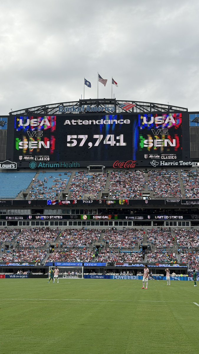 SoccerSheet's tweet photo. Official attendance for USMNT vs Senegal in Charlotte, NC. 🇺🇸🇸🇳⚽️ https://t.co/6fKcuhISGW