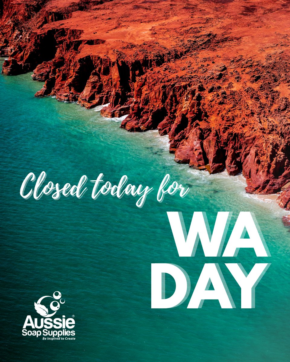 aussiesoaps's tweet photo. Happy Western Australia Day! 🎉

We're taking a break today for WA Day but we will be back packing orders tomorrow!

From all of us at Aussie Soap Supplies, we wish you a fantastic day!

#WesternAustraliaDay #aussiesoapsupplies #aussiesoaps  #JustAnotherDayinWA 🌊🌞🇦🇺 https://t.co/Oa4B5UFw1T