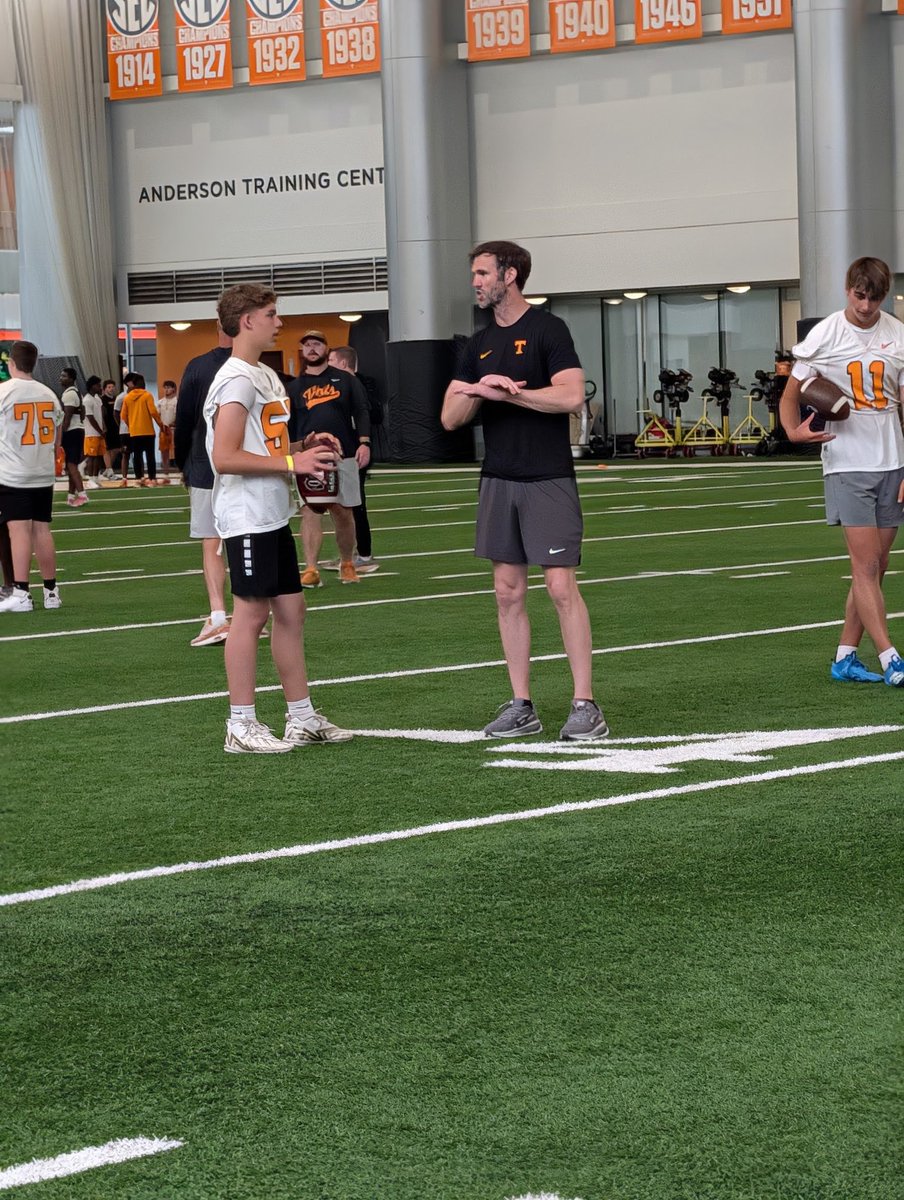 lincolndomano9's tweet photo. Had a great time competing at the University of Tennessee today! Thank you to @CoachHalzle, @PeeryJared, and @LandryJones12 for helping me better my game and speaking with me after the camp! Got 1% better today. #lockedin #grind #qb #d1 @MJ_NFLDraft @AntonGraham_ @Coach_Mitch5 https://t.co/FNV90BunVK