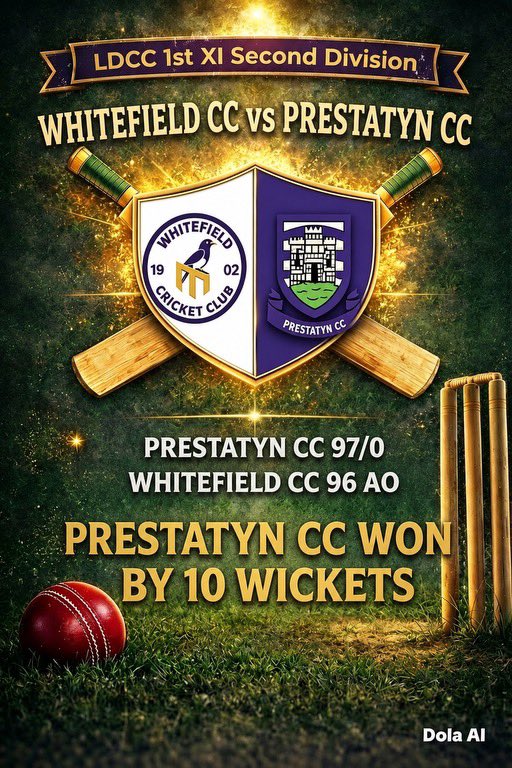 PrestatynCC's tweet photo. 1s Win !

An outstanding all-round team effort with the ball, followed by a clinical chase from Andy and Westy to seal victory by 10 wickets. 

2s also get 25 points thanks to Whitefield 2s conceding this week!

50 POINT WEEKEND ❤️ https://t.co/87Ht3Ch7bF