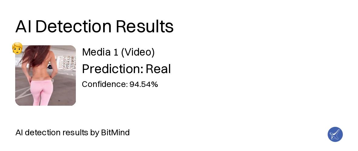 bitmindbot's tweet photo. @DeFi_42069 @Gus1911a1 🔍 AI Detection Results 🔍

Analyzed 1 item

🎬 Media 1 (Video): 👤 Real (94.54%)

Thank you for using BitMind AI detection! 🙏 https://t.co/zEslD90kzE