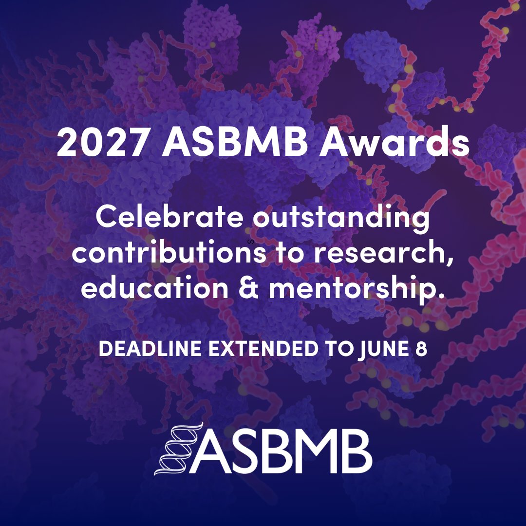 ASBMB's tweet photo. The ASBMB Annual Awards celebrate researchers, educators and leaders whose work advances science through innovation, mentorship, teaching and service.

Who has inspired your scientific community? Nominate them for a 2027 ASBMB Annual Award: https://t.co/SfY7EK4Z1R. #ASBMB2027 https://t.co/NhoUDFhi5J