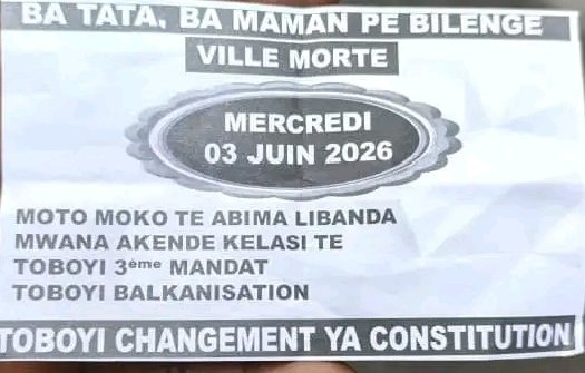 KONDETUTI1's tweet photo. #RDC: Le mot d'ordre est déjà donner, personne ne sors de sa maison le mercredi 03 juin 2026. https://t.co/y0ouTOSJgu