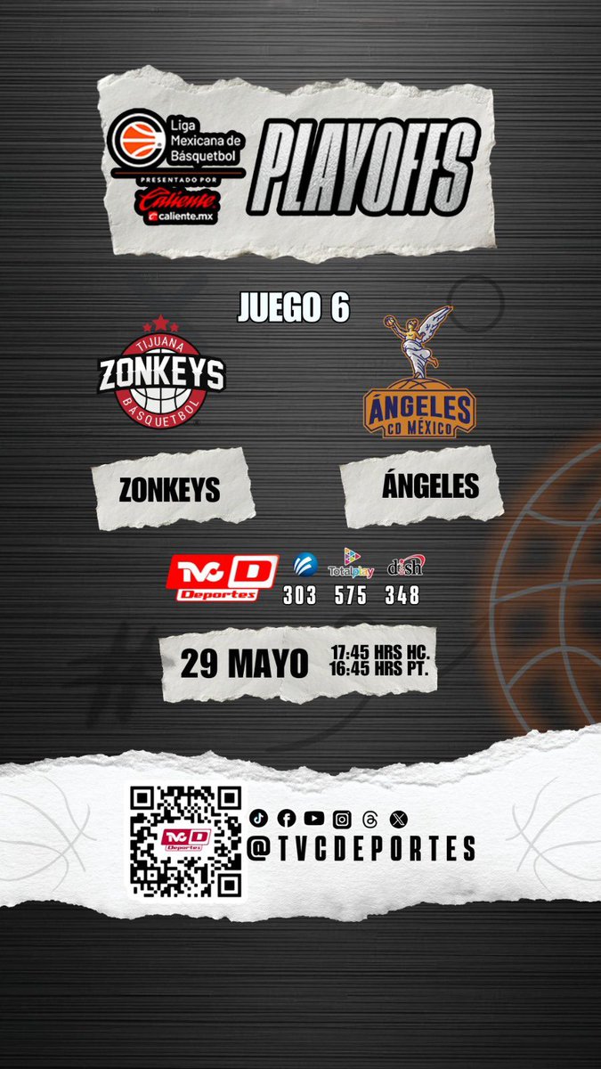 TVCDeportes's tweet photo. PLAYOFFS LIGA MEXICANA DE BÁSQUETBOL CIBACOPA
La instancia más emocionante de la @cibacopamx ha comenzado y la podrás disfrutar con el choque:
@zonkeysoficial 🆚 @angelescdmexico
⏰ 17:45 HRS
📺 303 @Megacable 575 @totalplaymx 348 @DishMx
#CIBACOPA #zonkeys #angeles https://t.co/yUi4IAQQPo